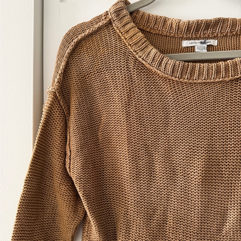 American Eagle 100% Cotton Oversized Knit Sweater XS Camel Slouchy Cozy Neutral - Picture 6 of 10